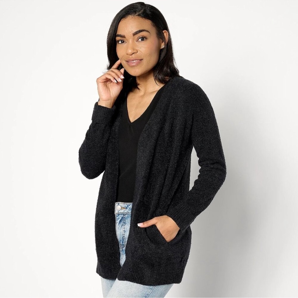 Barefoot Dreams CozyChic Knit Rib Cardigan Black size Small NWT